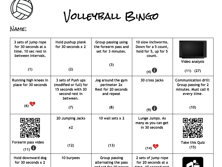 Volleyball Bingo